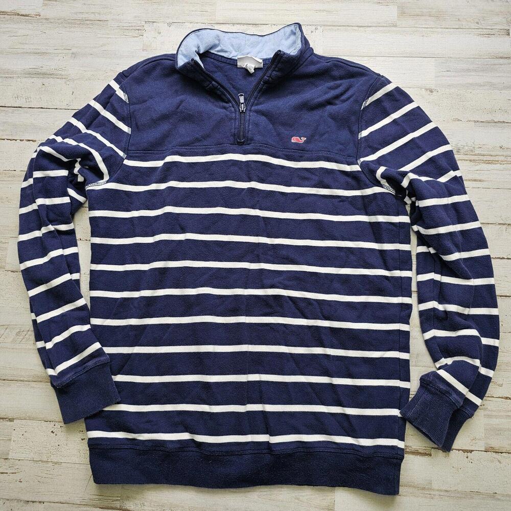Vineyard Vines Sweater Small Long Sleeve 1/4 Snap Zip Pullover Adult Blue/White
